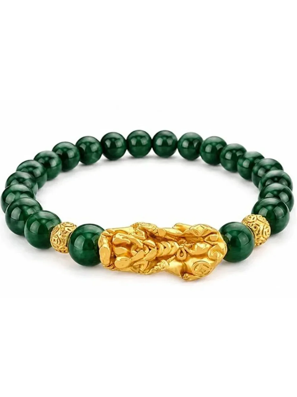 Genuine Green Jade & The Pixiu Lucky Charm Chinese Solid 24k Yellow Gold